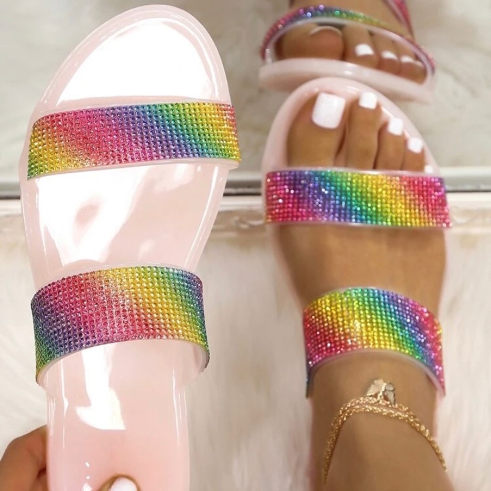 Rainbow Rhinestone Decor Slides